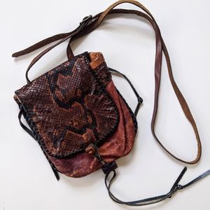 Vintage crossbody leather and snake skin